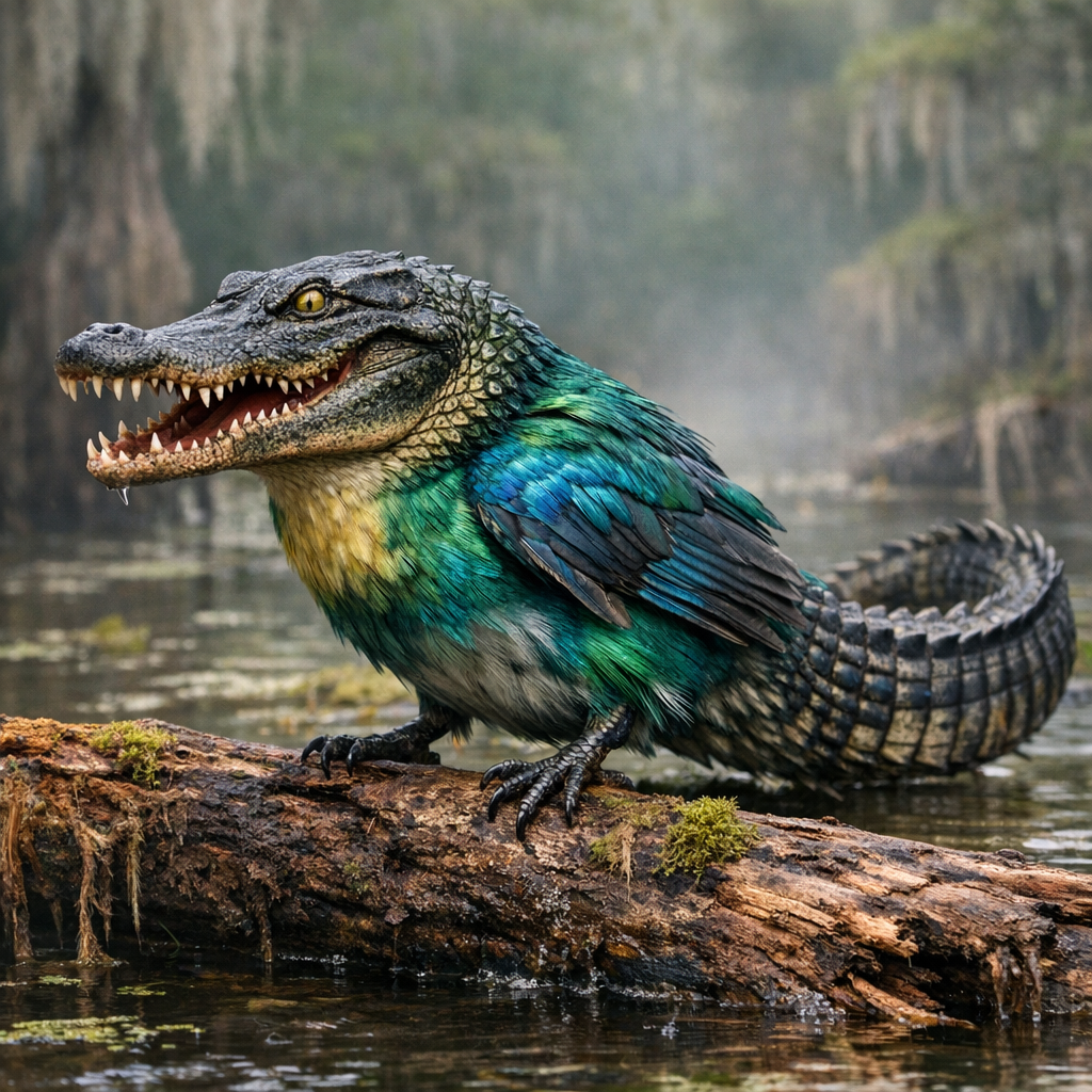 Finalligator, an AI-generated hybrid of Finch and Alligator