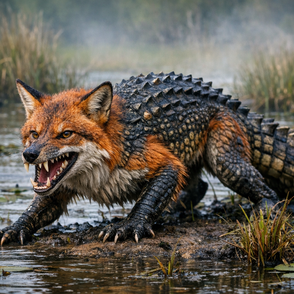 Fallax, an AI-generated hybrid of Fox and Alligator