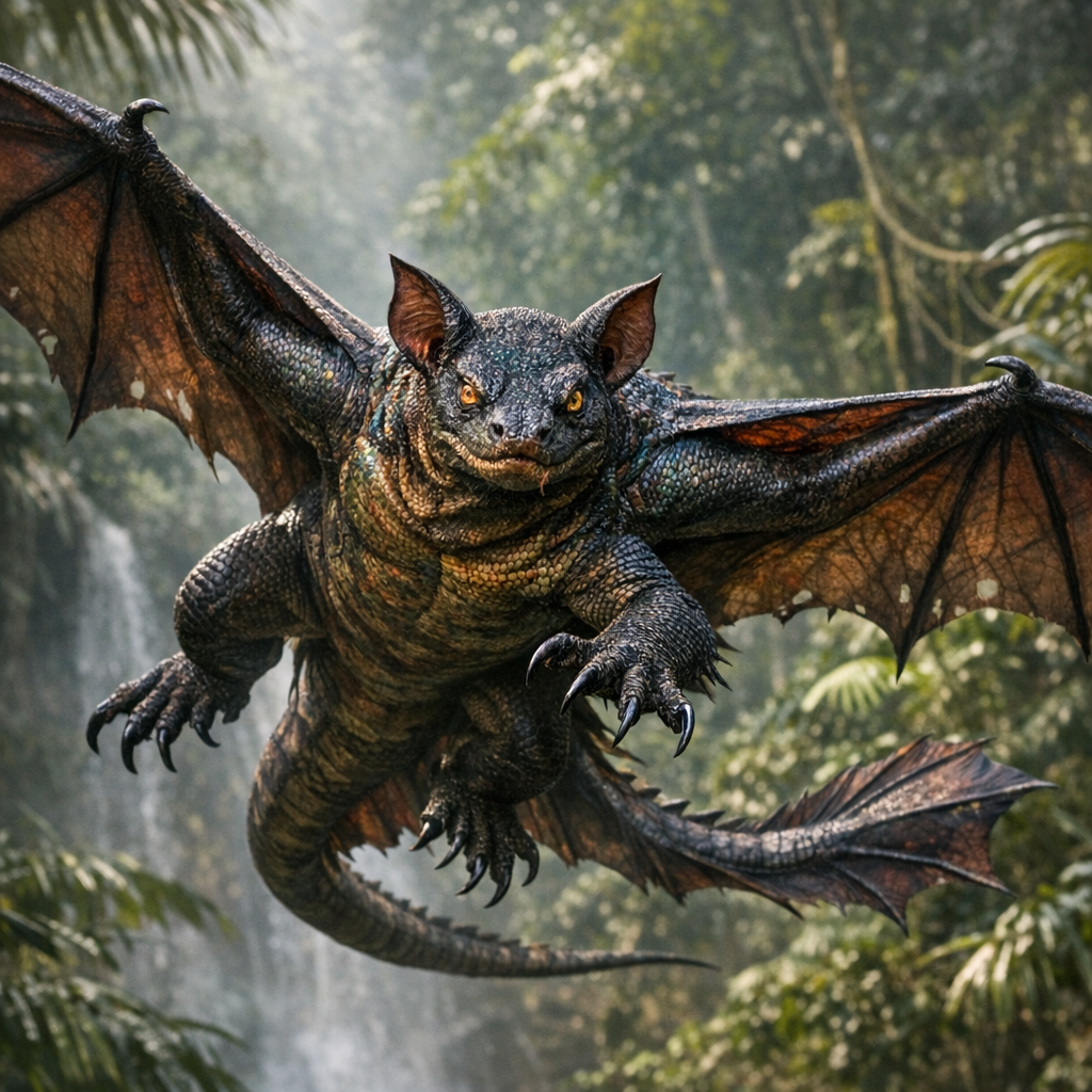 Komodabat, an AI-generated hybrid of Komodo Dragon and Bat