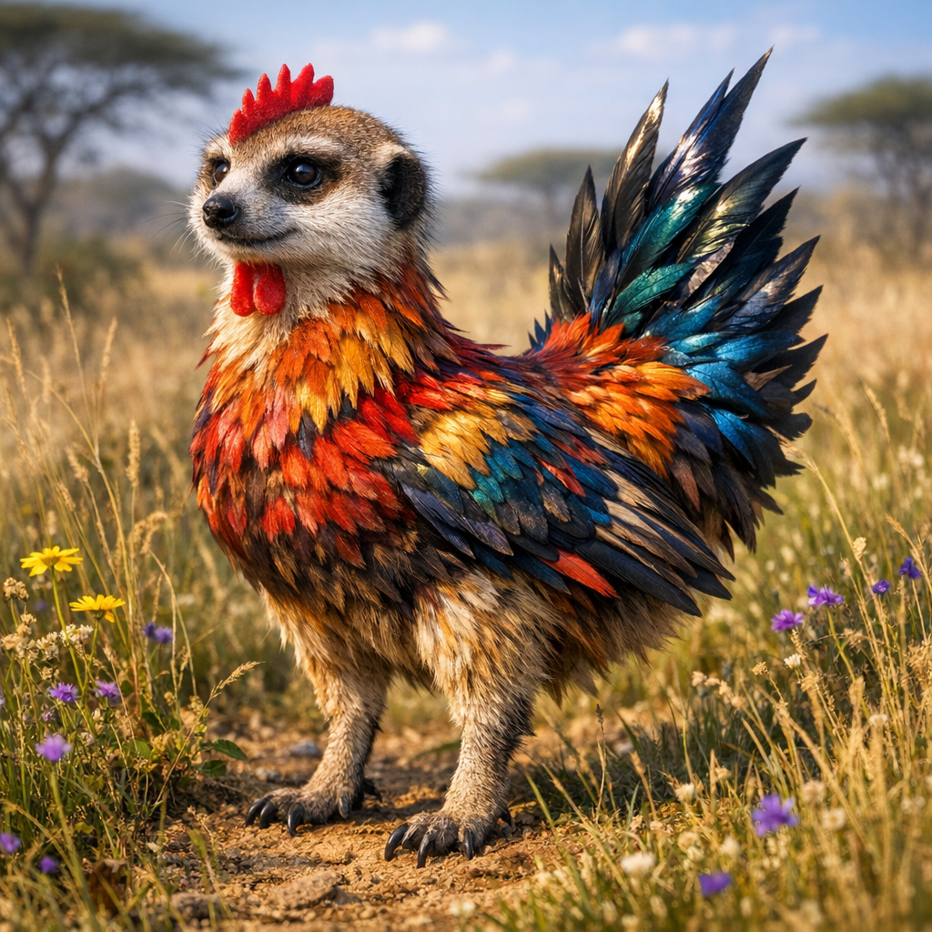 Meerkicken, an AI-generated hybrid of Meerkat and Chicken