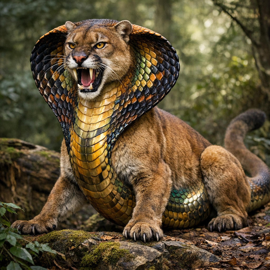 Coubrass, an AI-generated hybrid of Cougar and Cobra