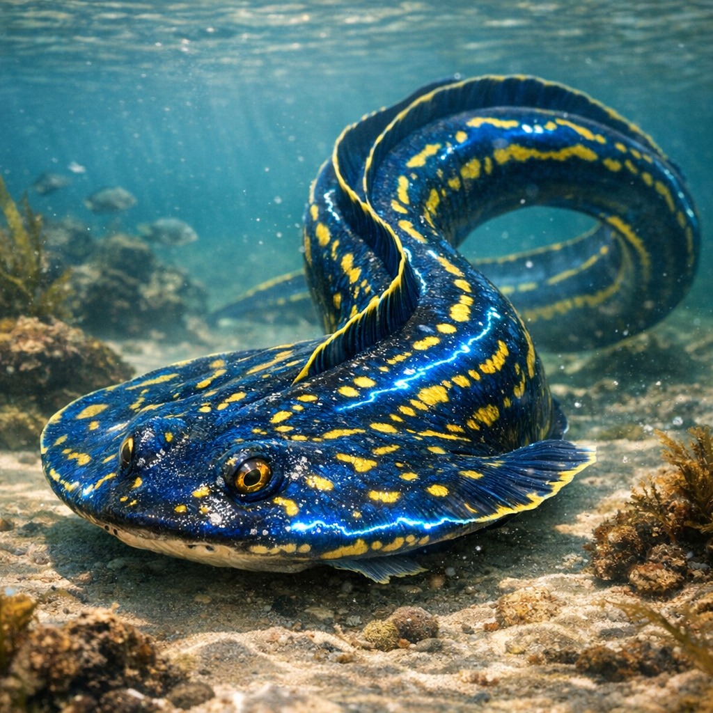 Electranguilla, an AI-generated hybrid of Electric Ray and Eel