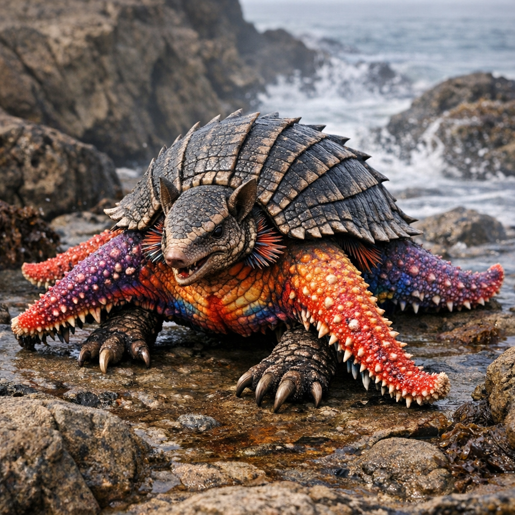 Armadillistar, an AI-generated hybrid of Armadillo and Starfish