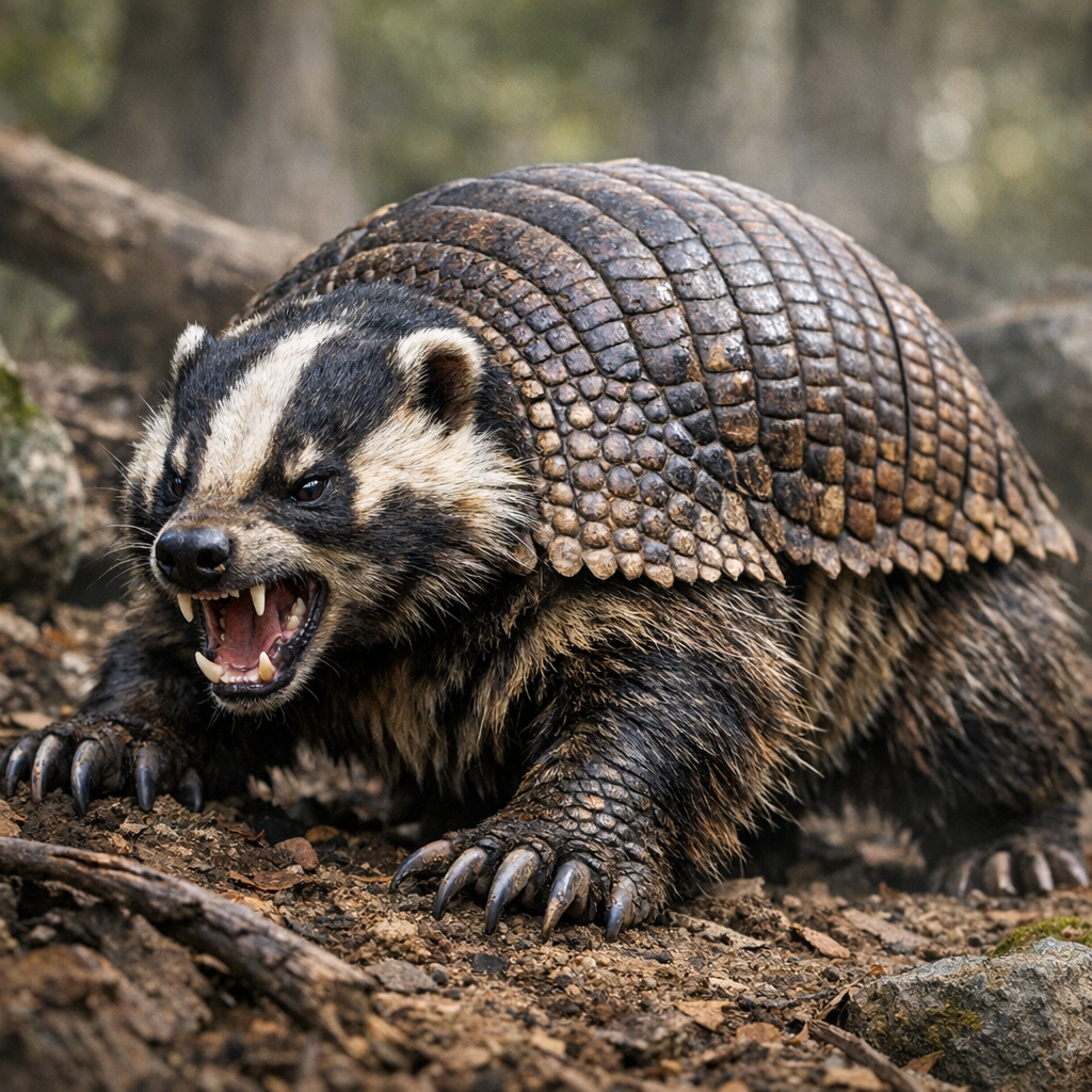 Armabager, an AI-generated hybrid of Armadillo and Badger