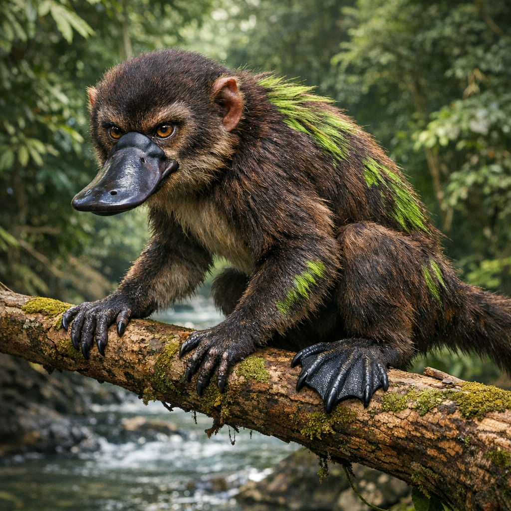Platymonkey, an AI-generated hybrid of Monkey and Platypus