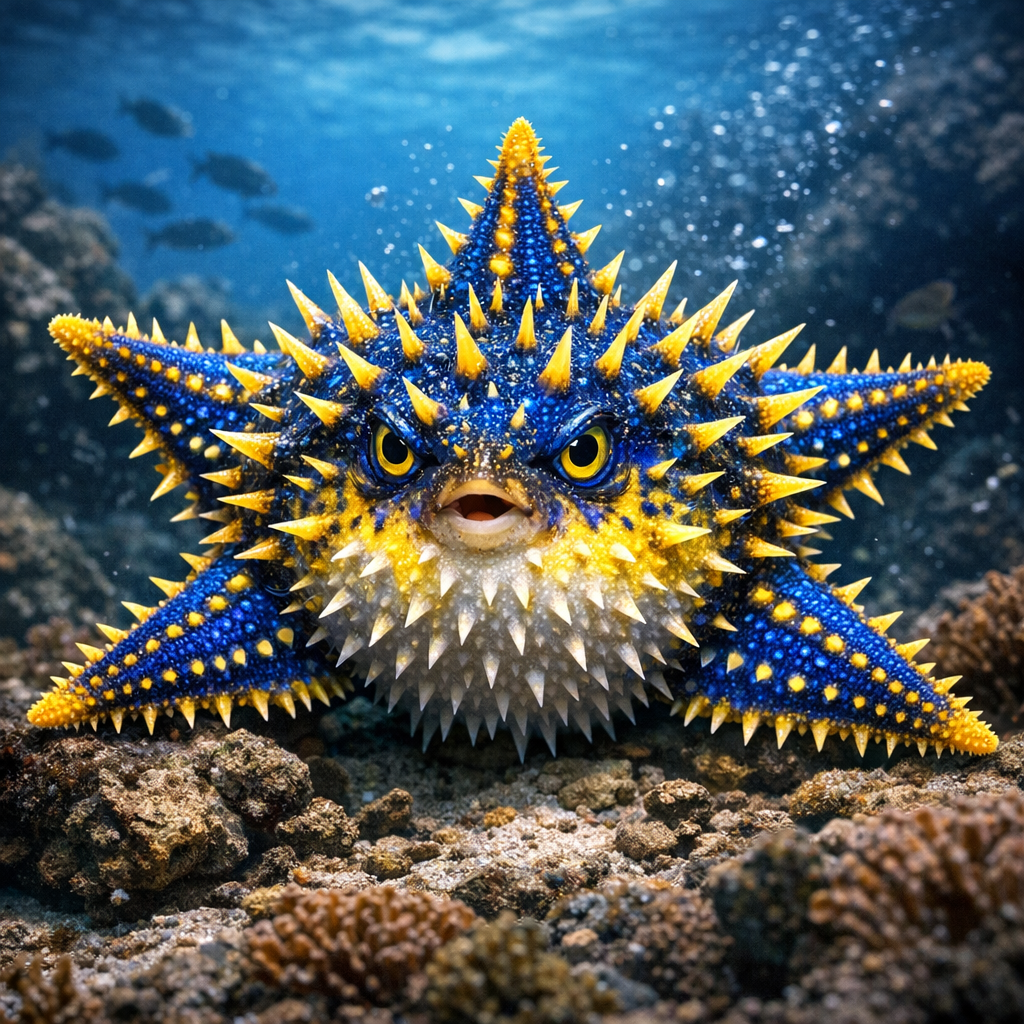 Puffstar Fish, an AI-generated hybrid of Starfish and Puffer Fish