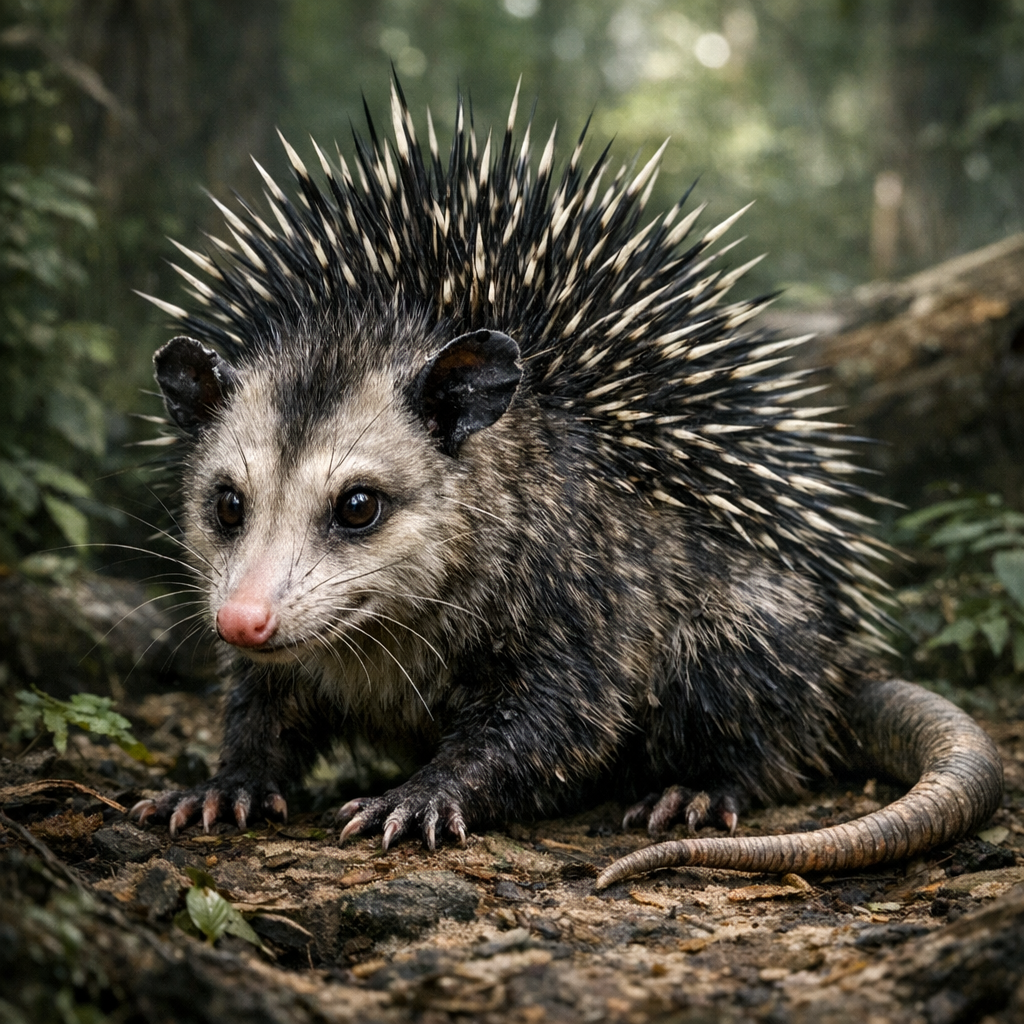 Oposcupine, an AI-generated hybrid of Opossum and Porcupine