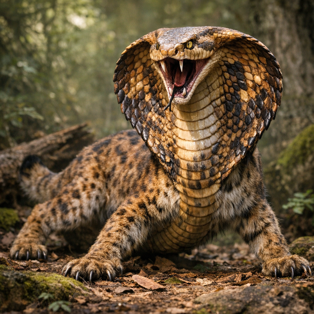 Lynxobra, an AI-generated hybrid of Lynx and Cobra