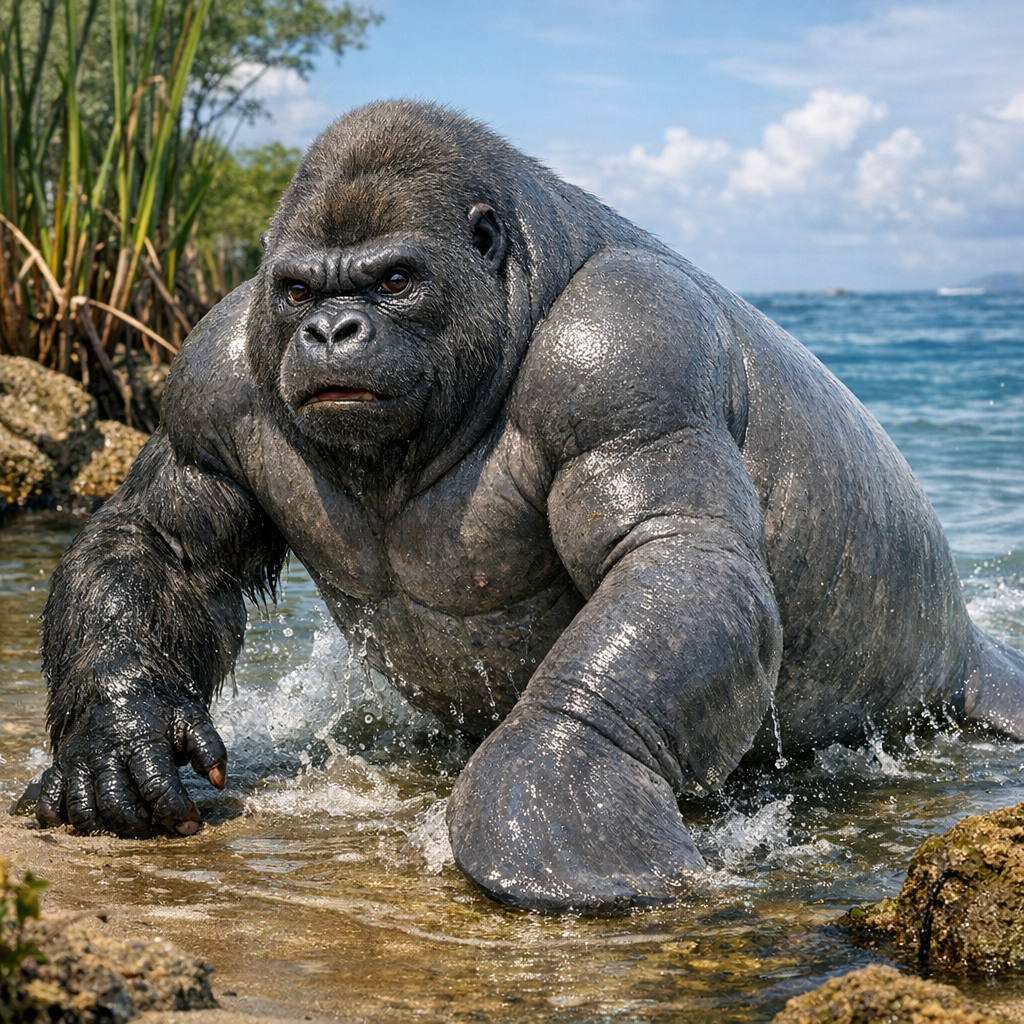 Gorrimanatee, an AI-generated hybrid of Gorilla and Manatee