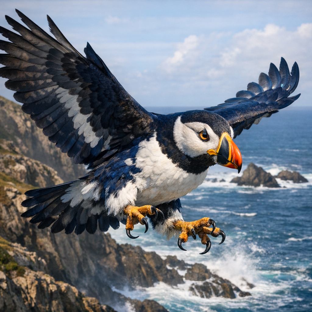 Puffhawk, an AI-generated hybrid of Puffin and Hawk