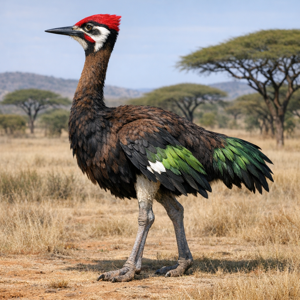 Ostrichpecker, an AI-generated hybrid of Ostrich and Woodpecker