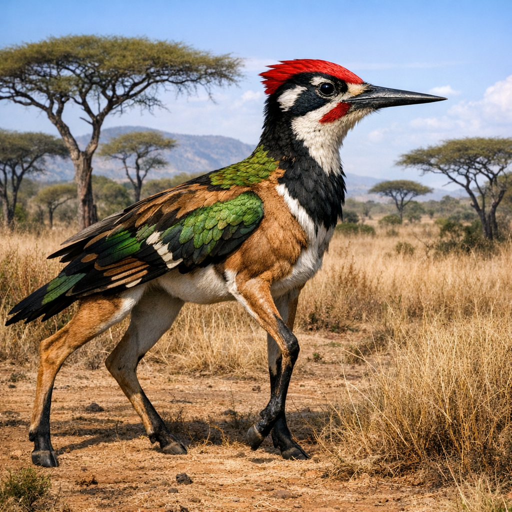 Gazellepecker, an AI-generated hybrid of Gazelle and Woodpecker