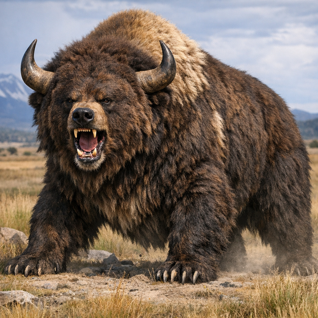 Bisonbear, an AI-generated hybrid of Bison and Bear