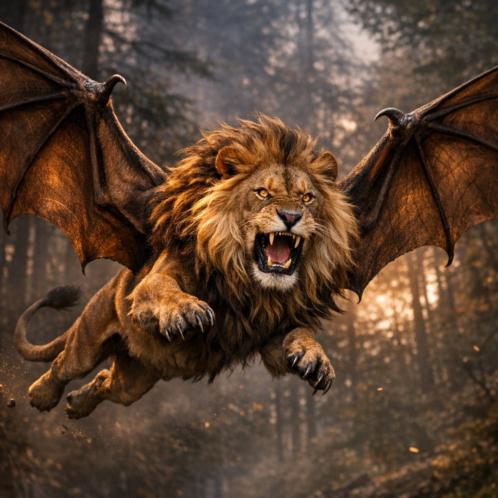 LioBat, an AI-generated hybrid of Lion and Bat