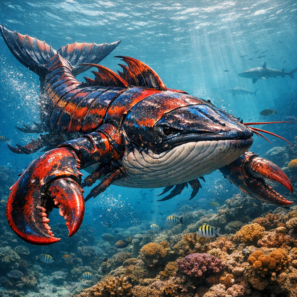 Whalobster, an AI-generated hybrid of Whale and Lobster