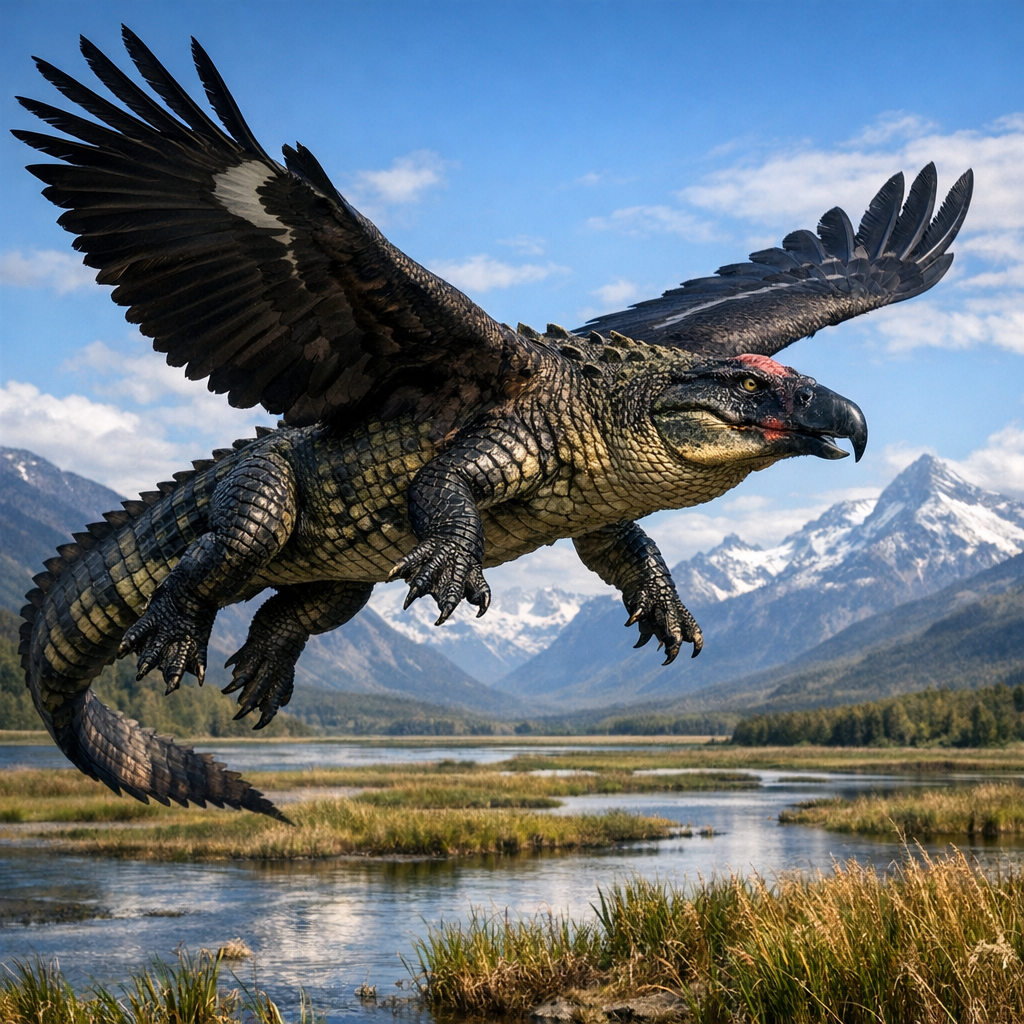 Alligondor, an AI-generated hybrid of Alligator and Condor
