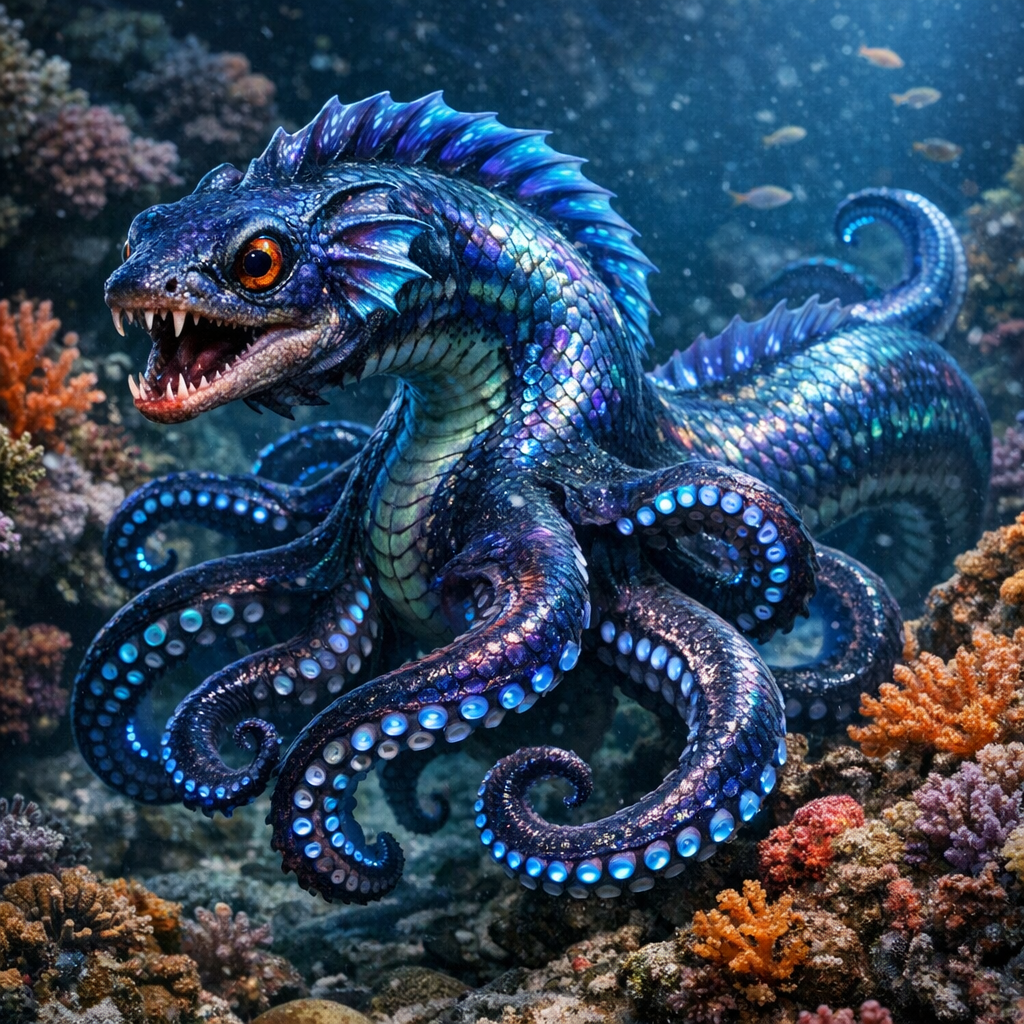 Eelopus, an AI-generated hybrid of Eel and Octopus