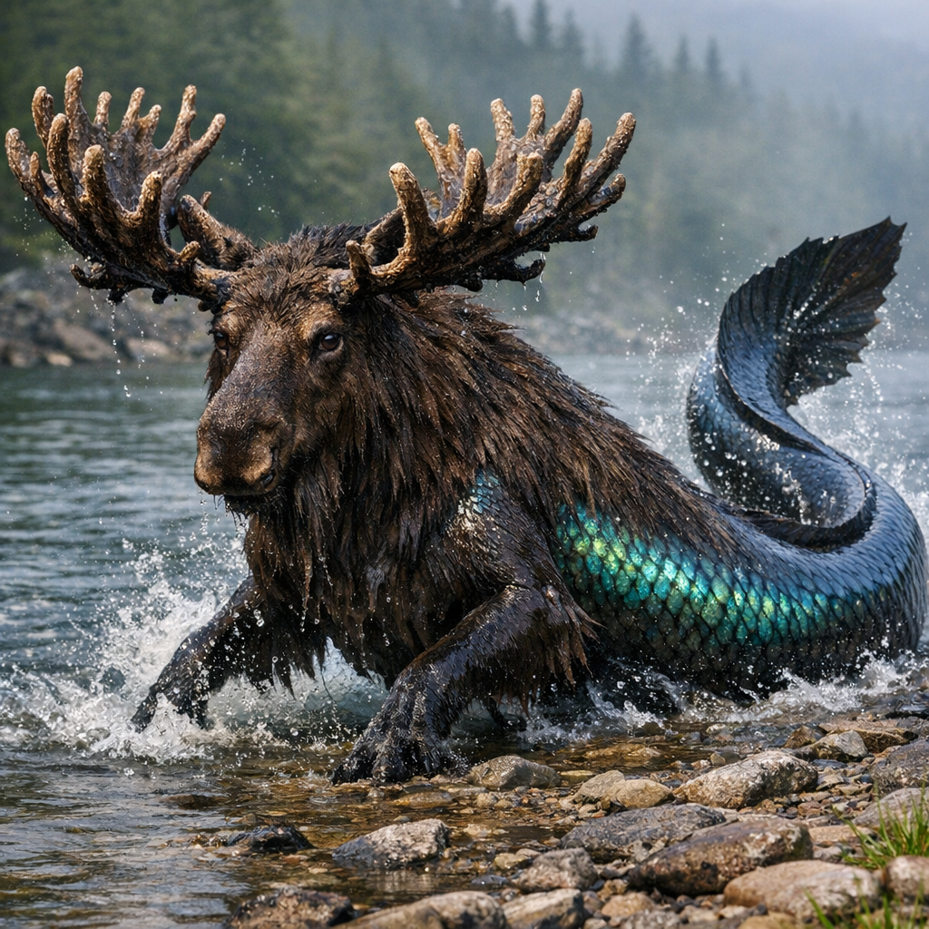 Mooseeel, an AI-generated hybrid of Moose and Eel