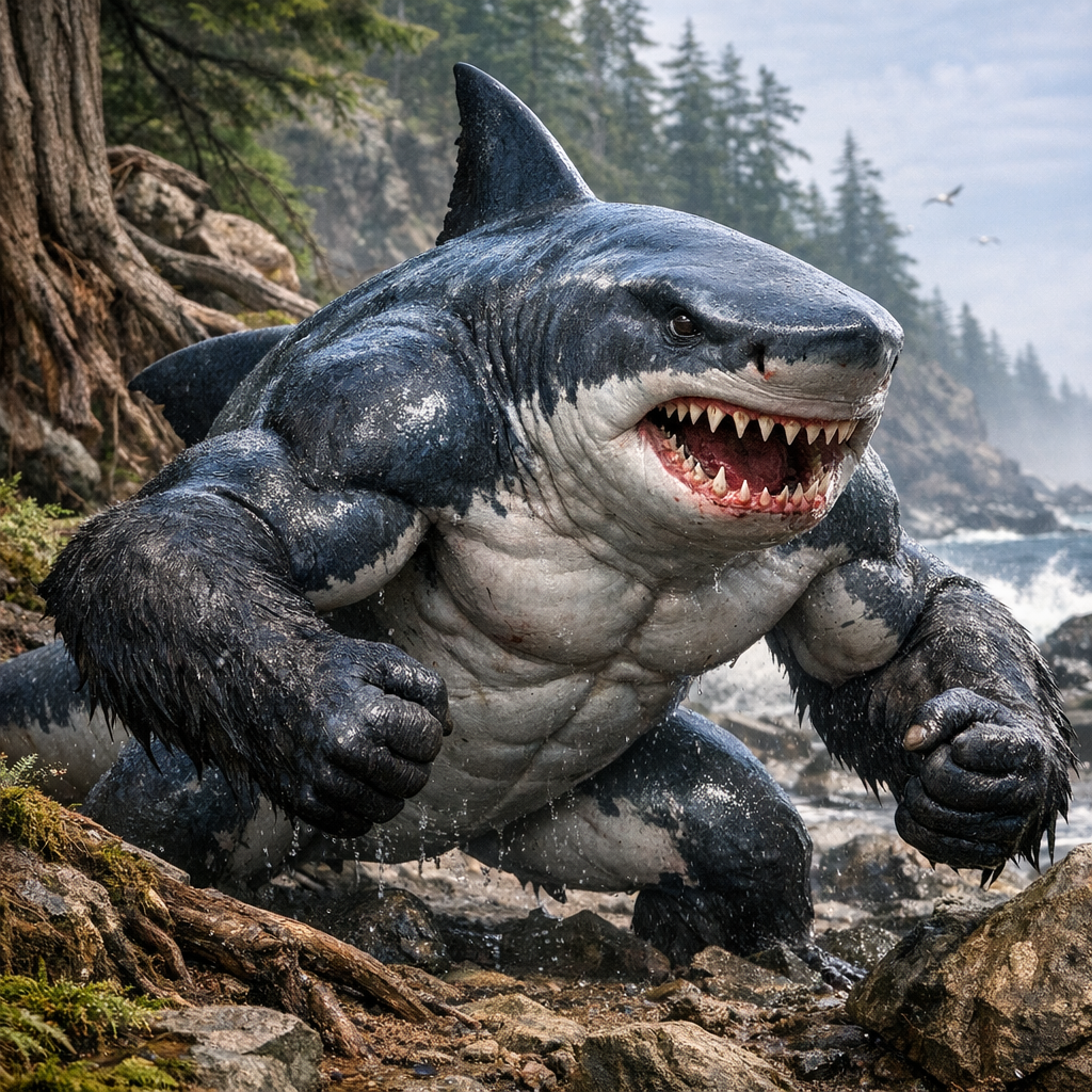 Gorilla Shark, an AI-generated hybrid of Gorilla and great white shark