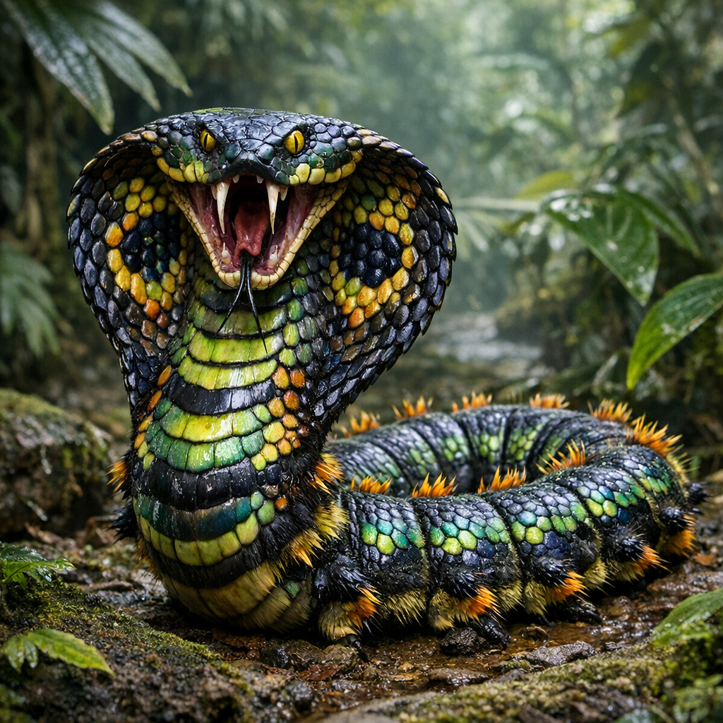 Cobrapillar, an AI-generated hybrid of Cobra and Caterpillar