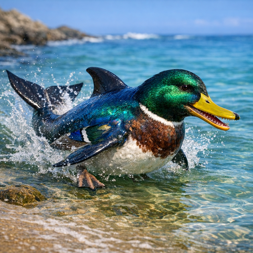 Duckolphin, an AI-generated hybrid of Duck and Dolphin