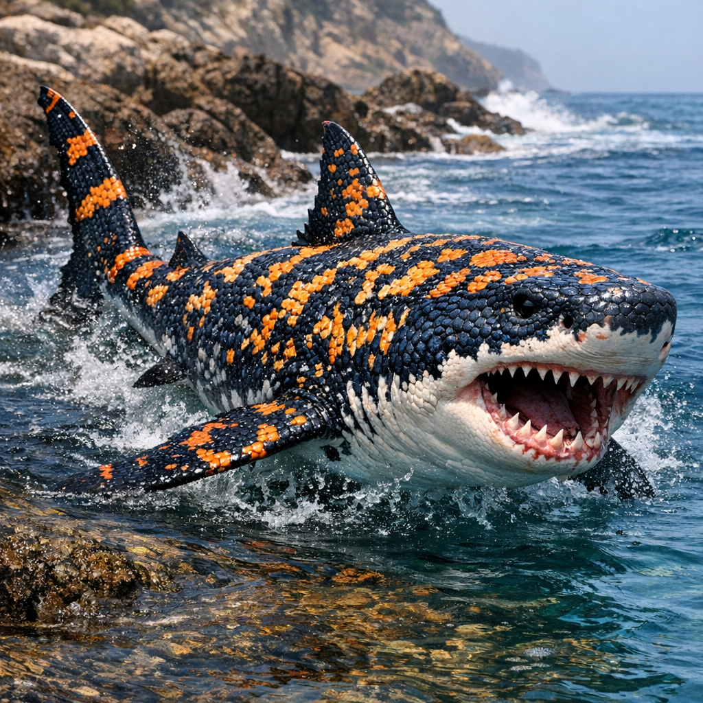 Gila Shark, an AI-generated hybrid of great white shark and Gila monster