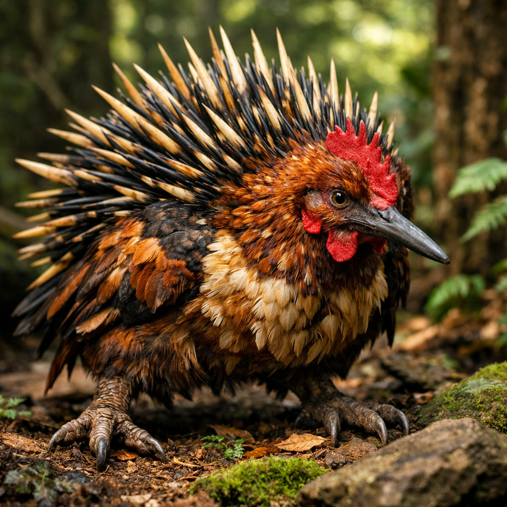 Chickidna, an AI-generated hybrid of Chicken and Echidna