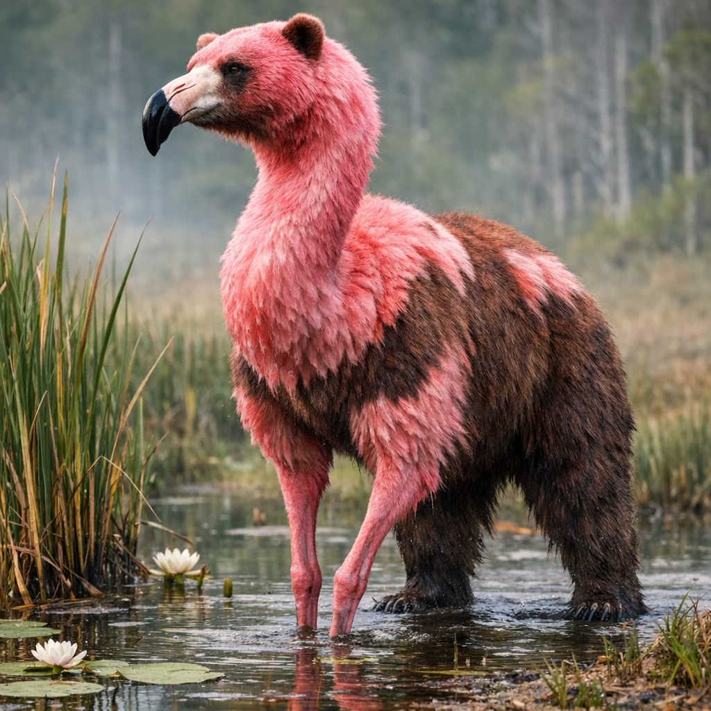 Flamibear, an AI-generated hybrid of Bear and Flamingo