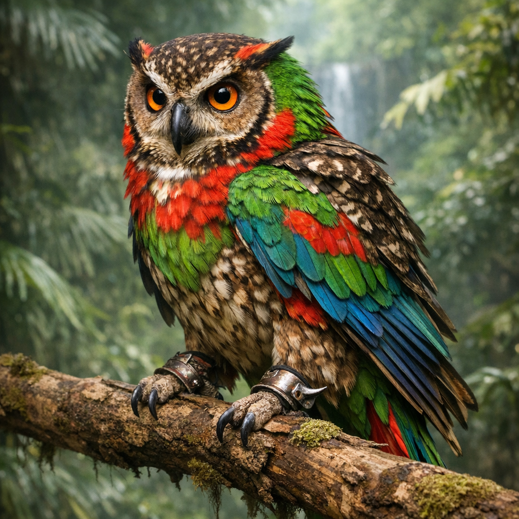 Owlparrot, an AI-generated hybrid of Owl and Parrot