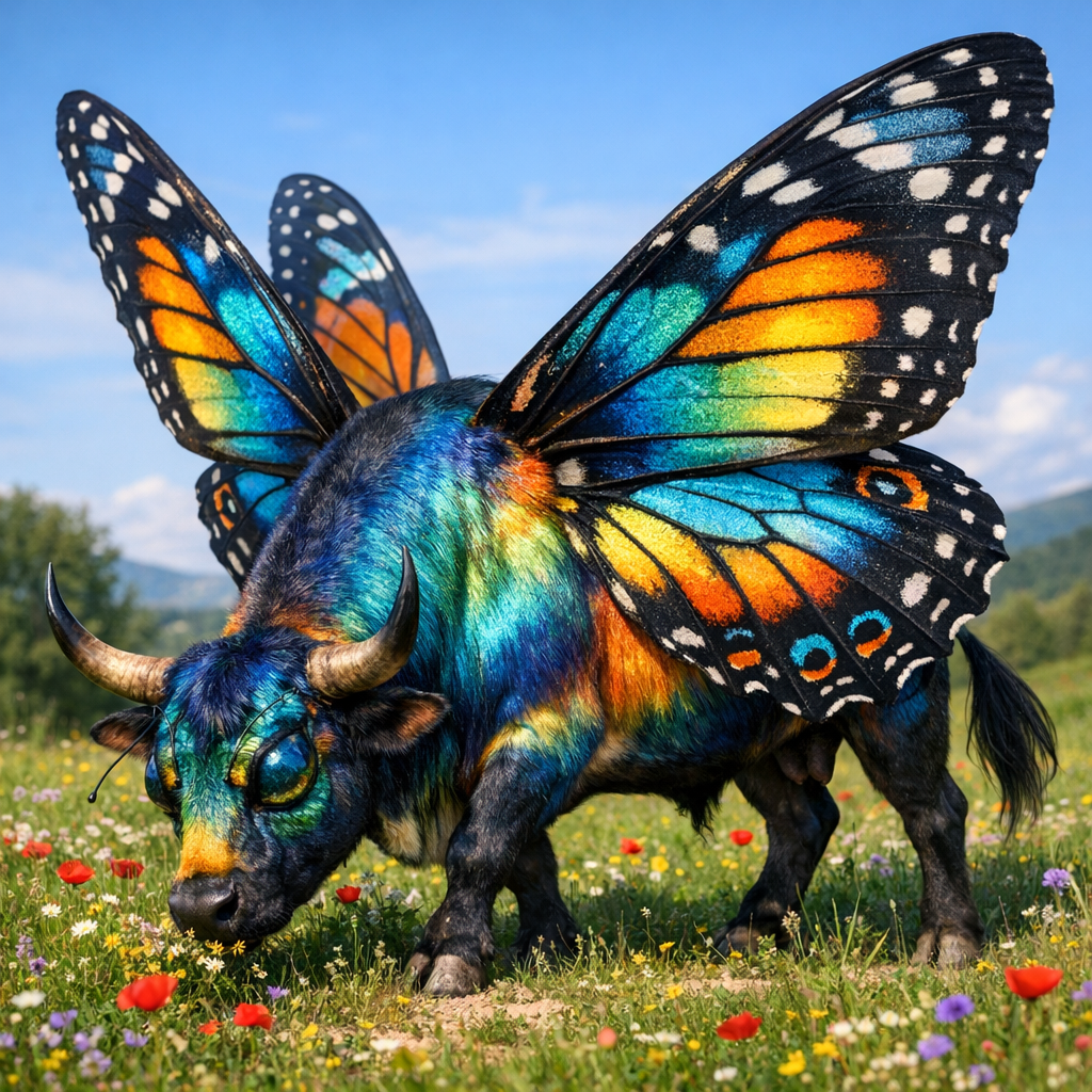 Butterox, an AI-generated hybrid of Butterfly and Ox