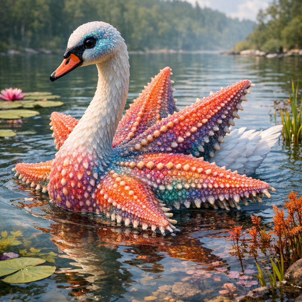 Starwansh, an AI-generated hybrid of Starfish and Swan