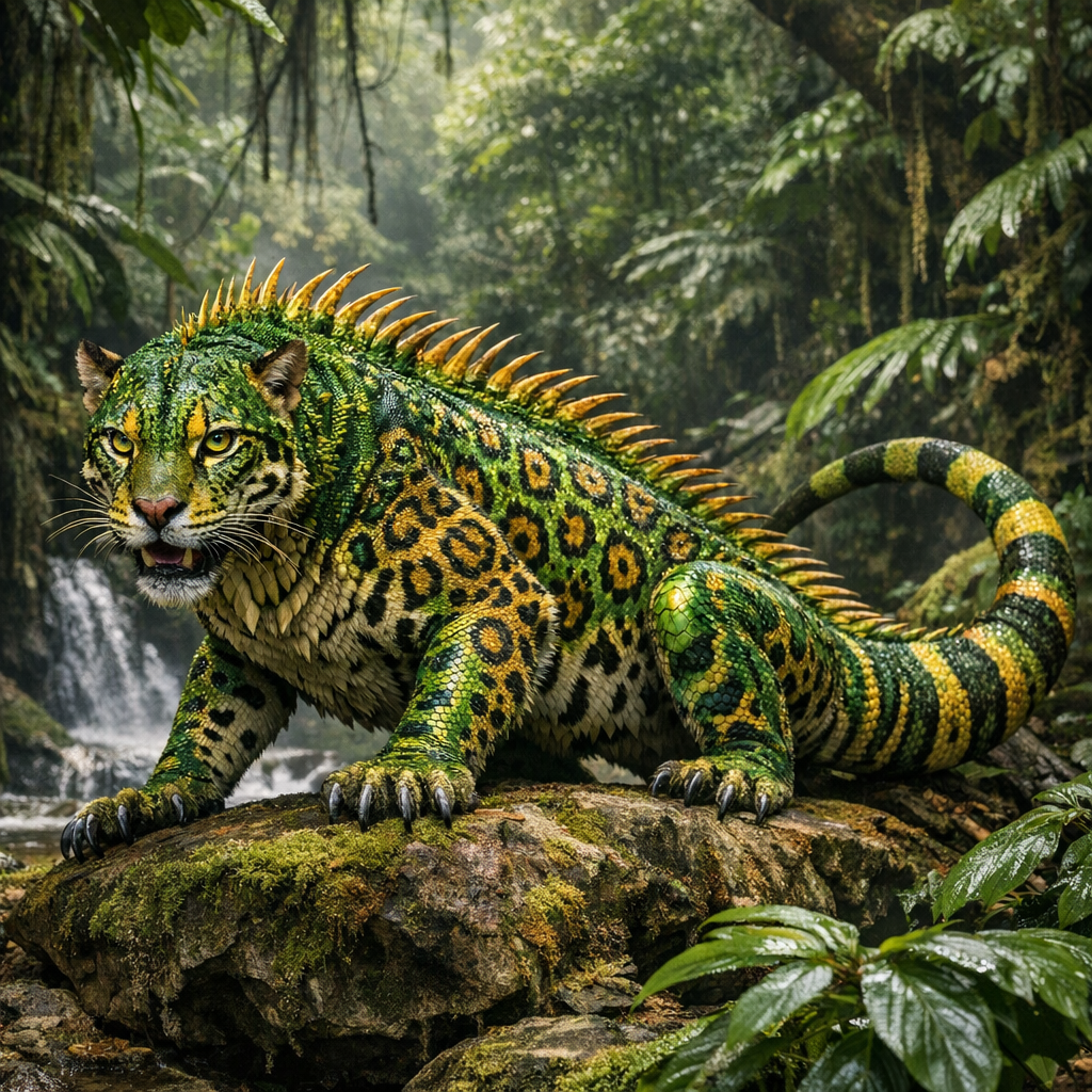 Iguaguar, an AI-generated hybrid of Iguana and Jaguar