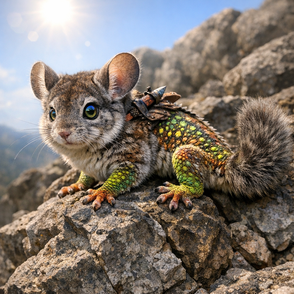 Chinchgecko, an AI-generated hybrid of Chinchilla and Gecko