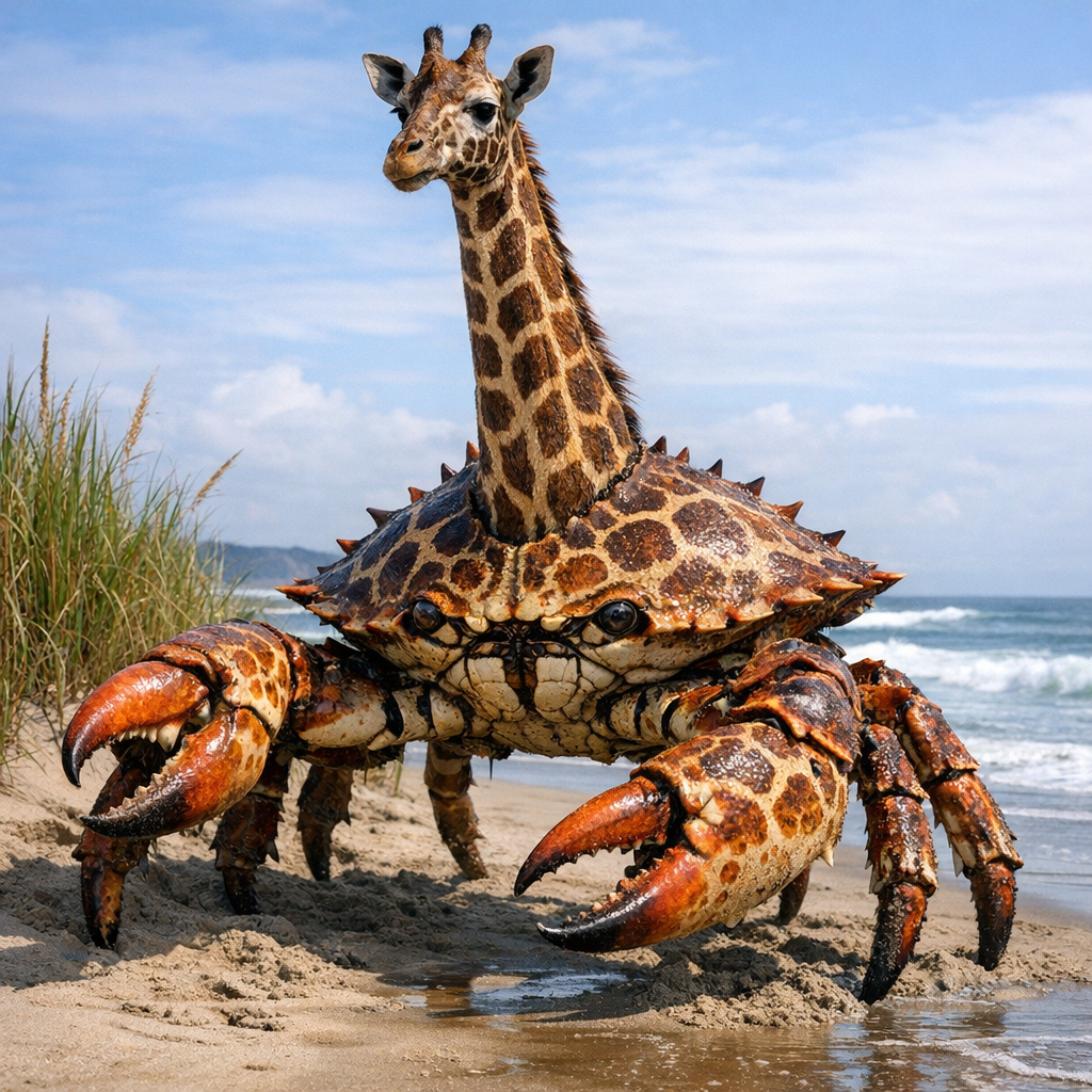 Crabaffe, an AI-generated hybrid of Crab and Giraffe