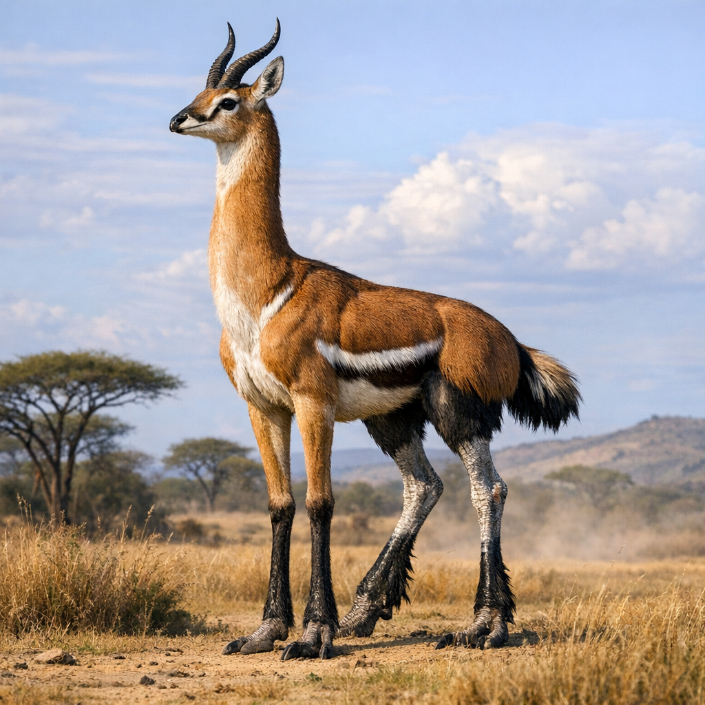 Antlostridge, an AI-generated hybrid of Antelope and Ostrich