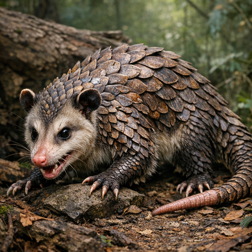 Pangopossum, an AI-generated hybrid of Opossum and Pangolin