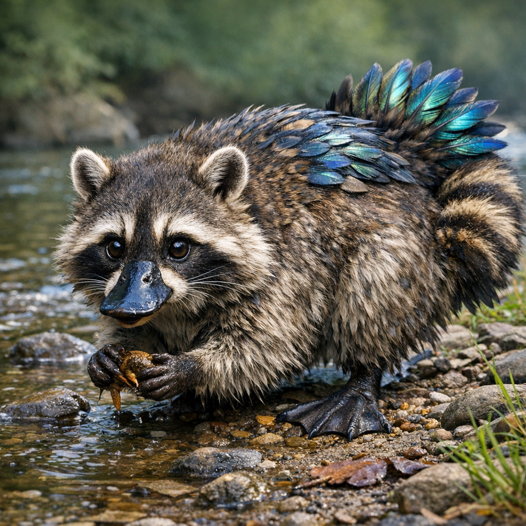 Duccoon, an AI-generated hybrid of Duck and Raccoon