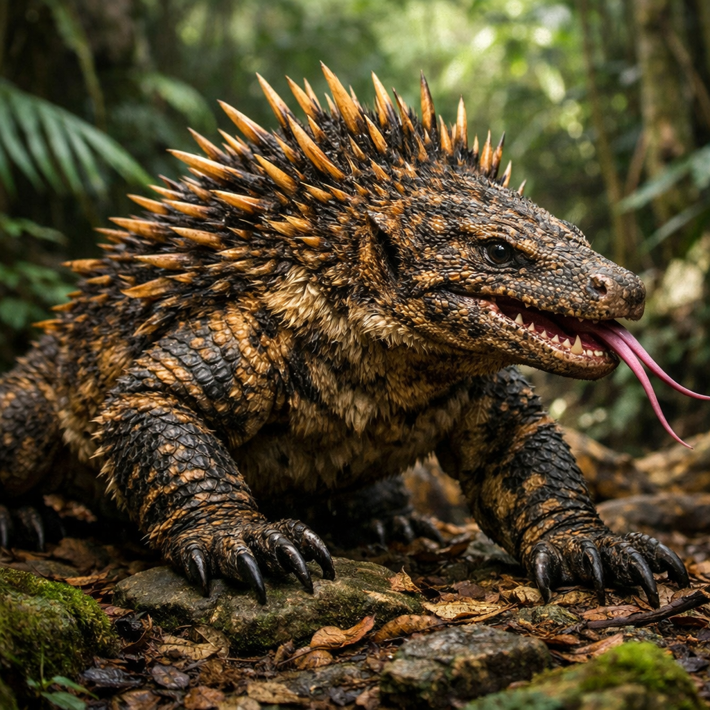 Echidragoon, an AI-generated hybrid of Echidna and Komodo Dragon