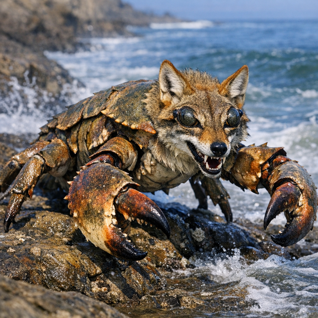 Crocoyote, an AI-generated hybrid of Coyote and Crab