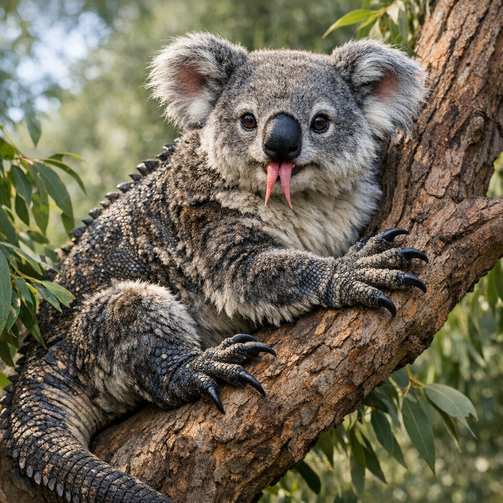 Komodala, an AI-generated hybrid of Komodo Dragon and Koala