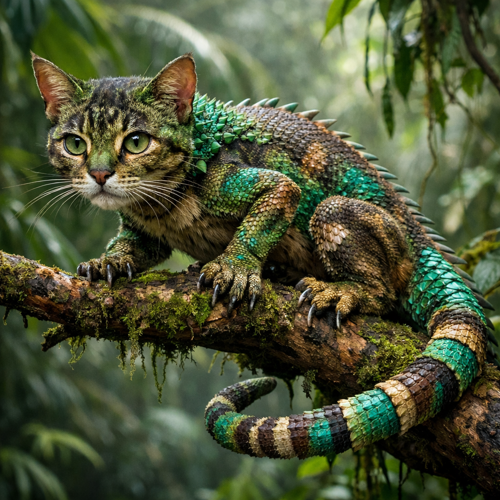 Categuana, an AI-generated hybrid of Cat and Gecko