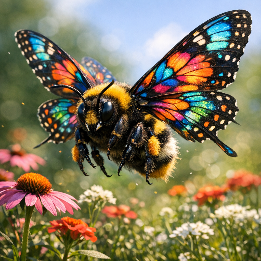 Butterbee, an AI-generated hybrid of Butterfly and Bumblebee