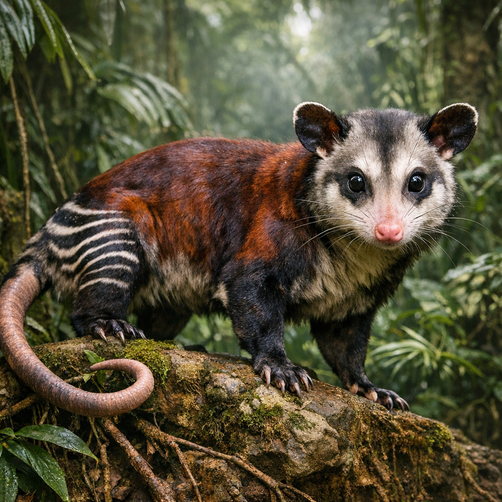 Okopossum, an AI-generated hybrid of Okapi and Opossum