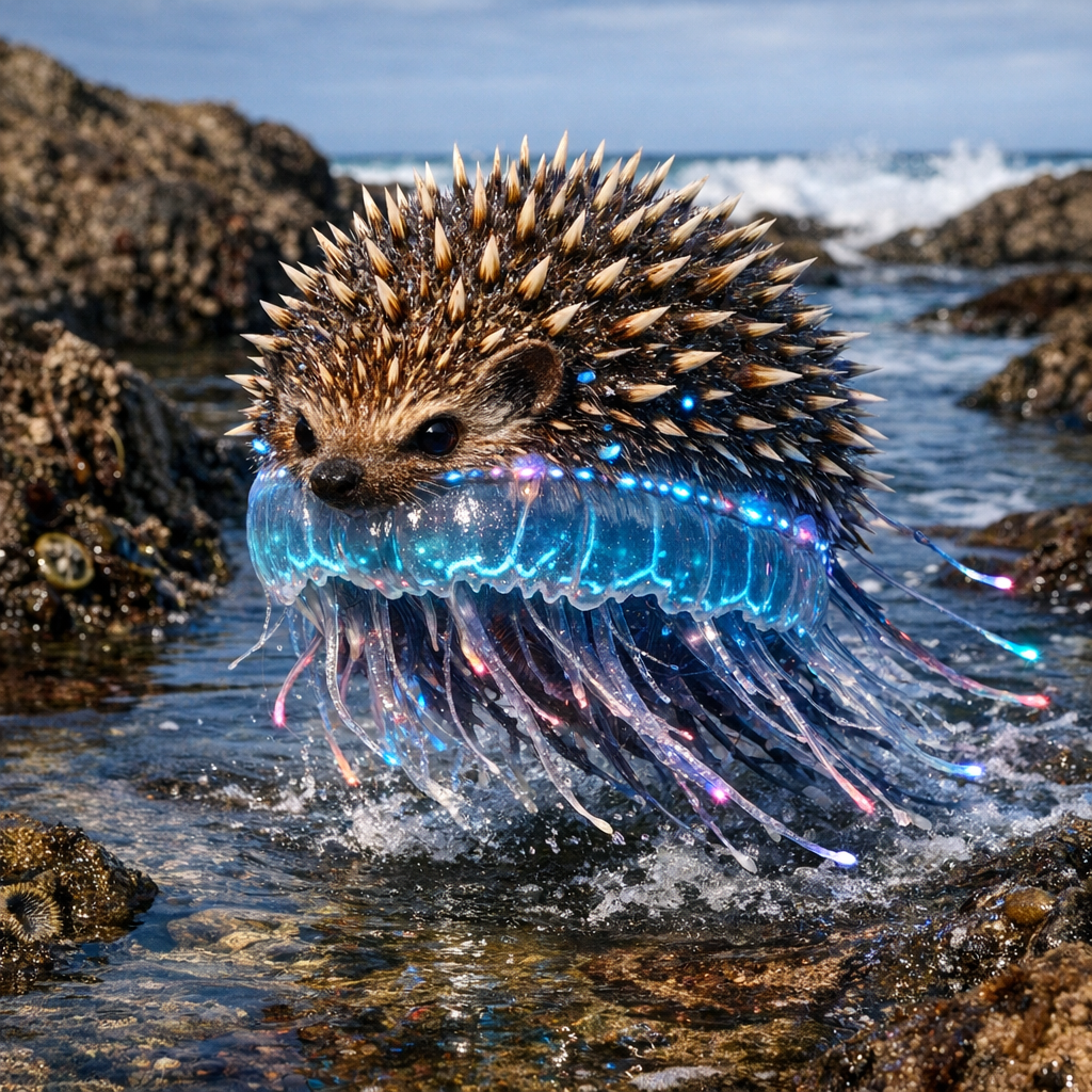 Hedgjelly, an AI-generated hybrid of Hedgehog and Jellyfish
