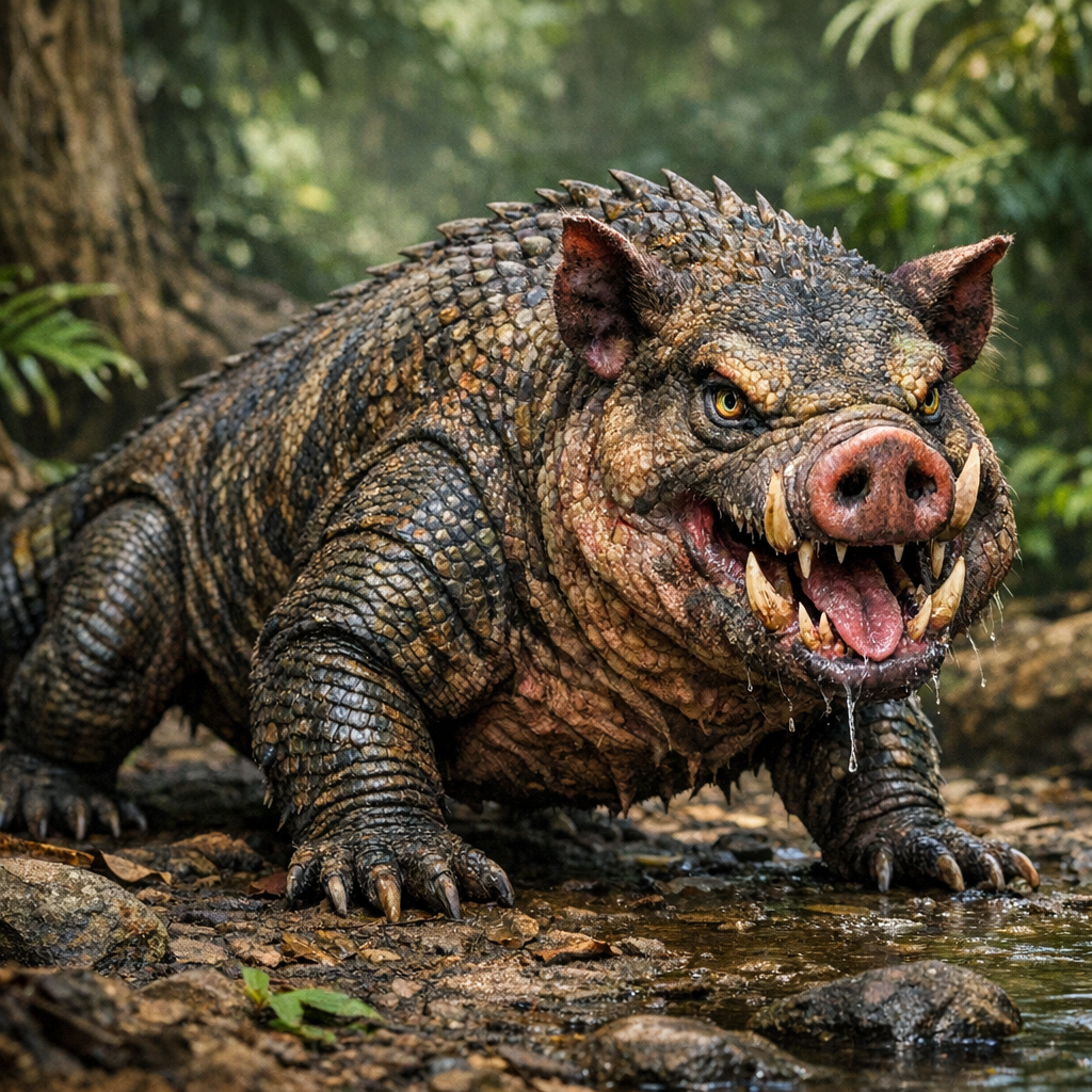 Komopig, an AI-generated hybrid of Komodo Dragon and Pig