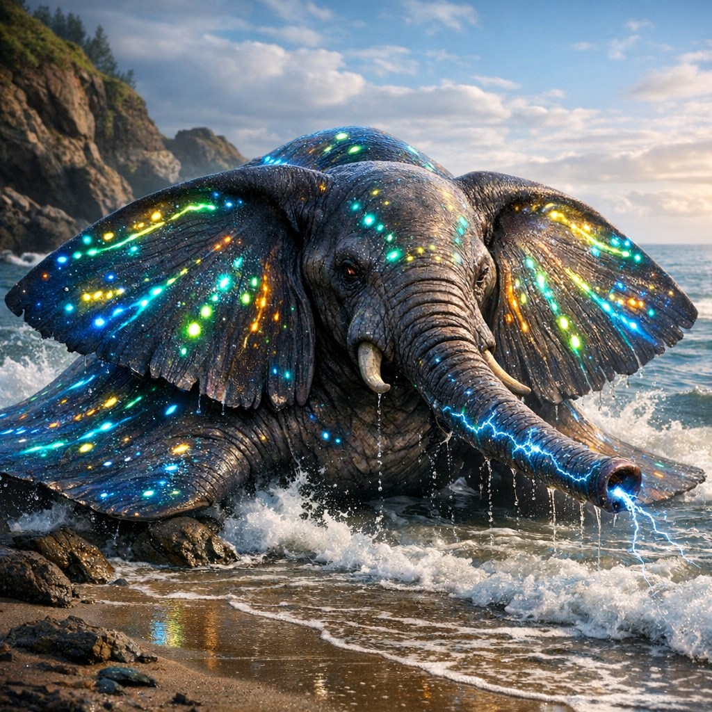 Elecphant, an AI-generated hybrid of Electric Ray and Elephant