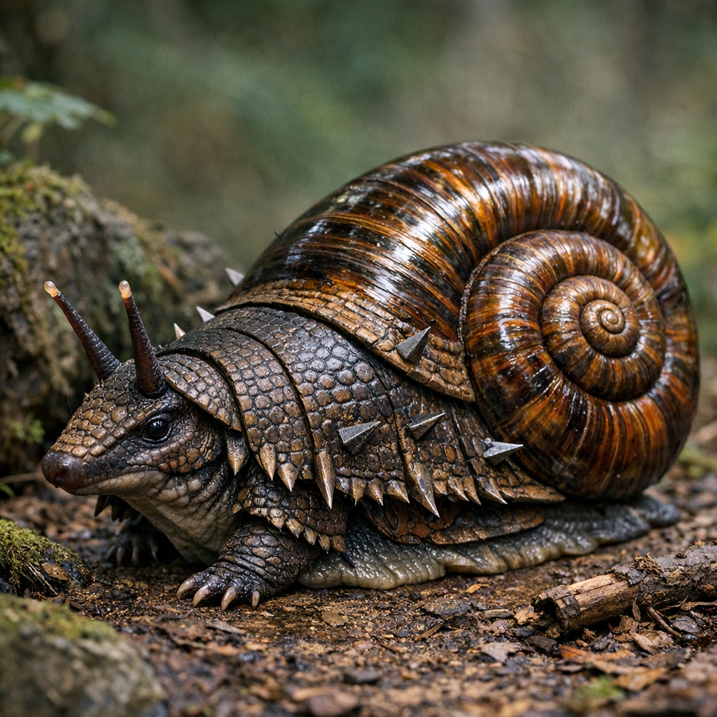 Armadillo Snail, an AI-generated hybrid of Armadillo and Snail