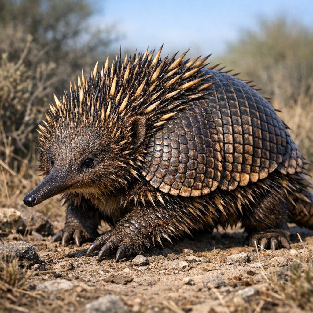 Echidilloid, an AI-generated hybrid of Echidna and Armadillo