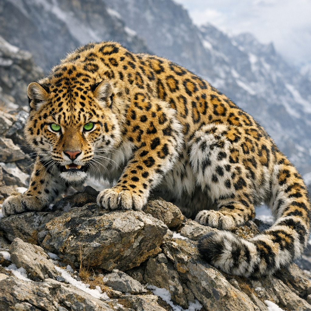Leosnow, an AI-generated hybrid of Leopard and snow leopard