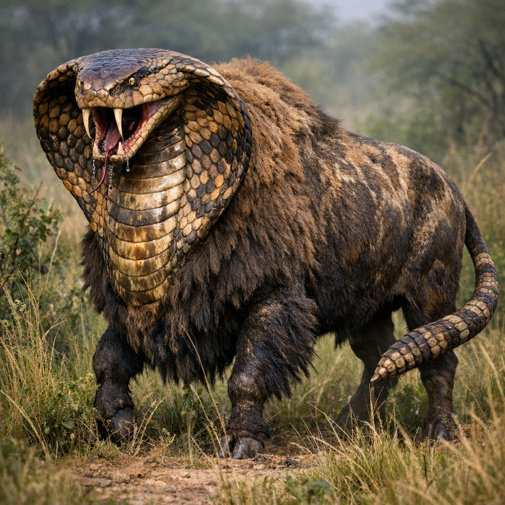 Cobrison, an AI-generated hybrid of Cobra and Bison
